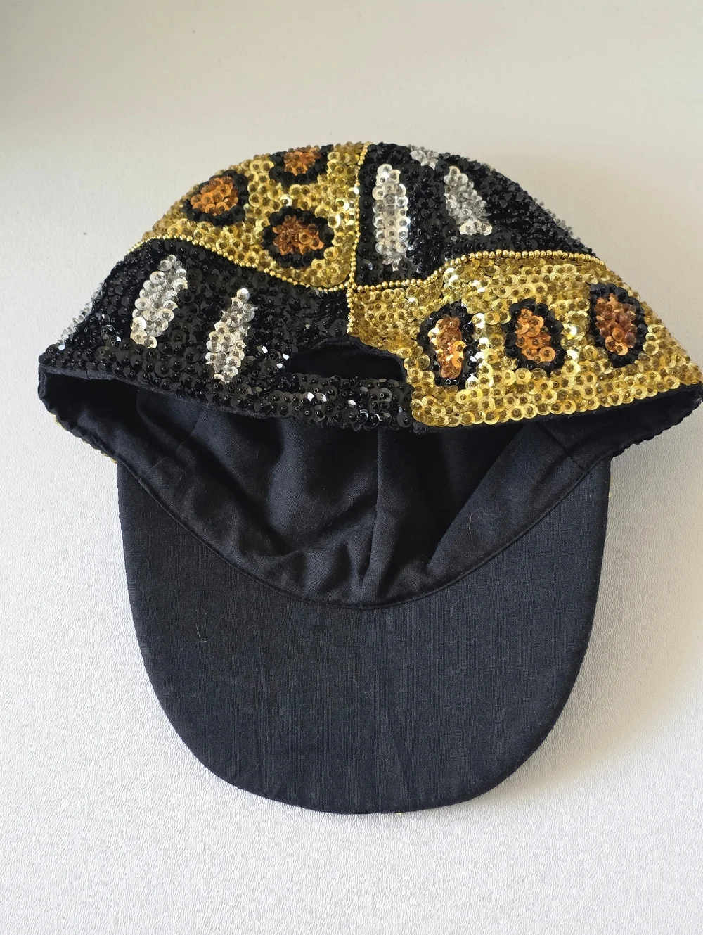 Y2K Sequin Leopard Print Hat Gold Black Mob Wife McBling Glam Statement Cap Vtg - Picture 7 of 16